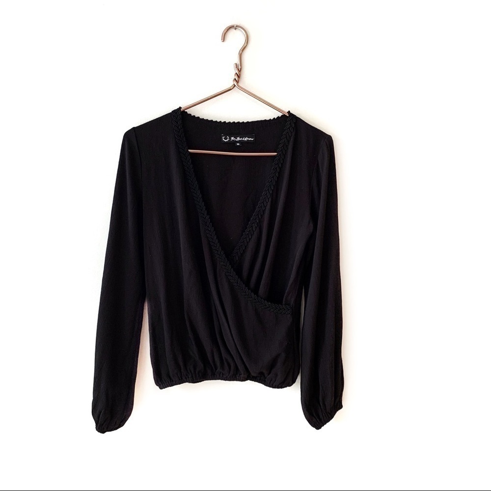 For Love & Lemons | Black Faux Wrap Shirt Small